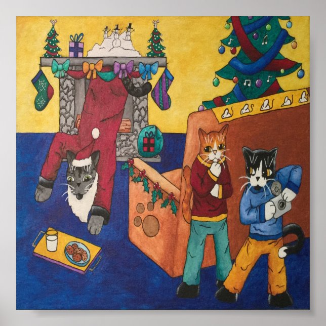Affiche Chats surprise Père Noël de Noël (Devant)