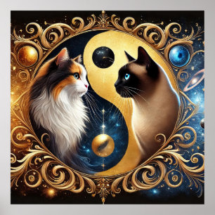 Affiche Chats symbolisant l'équilibre avec un Yin Yang