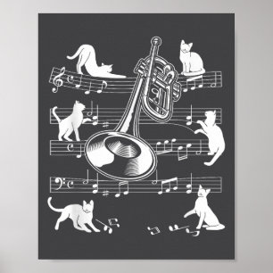Affiche Chats Trompettistes Pour Joueur de Trompette Amour