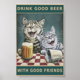 Affiche Chats vintages et bière