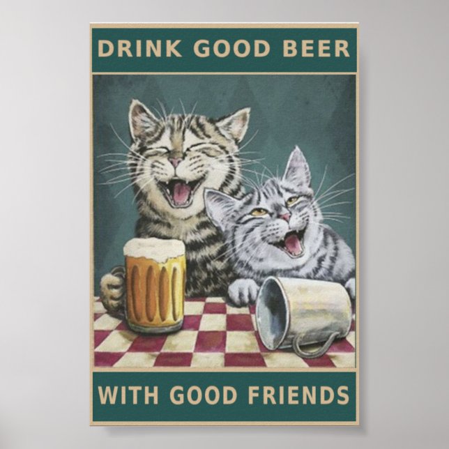 Affiche Chats vintages et bière (Devant)