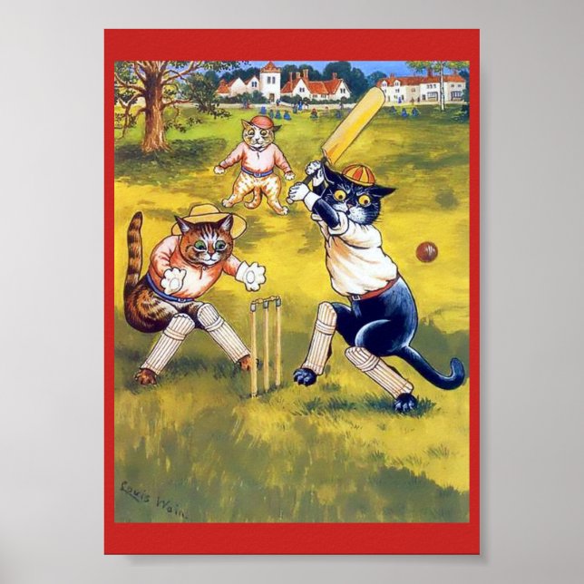 Affiche Chats vintages jouant au cricket (Devant)