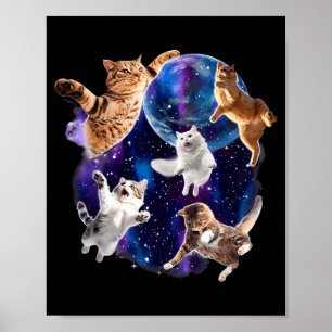 Affiche Chats volants dans la galaxie vintage 90s drôle ga