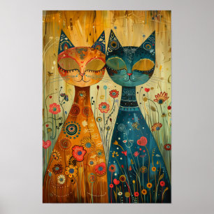 Affiche Chats Whimsical en Harmonie : Art populaire coloré
