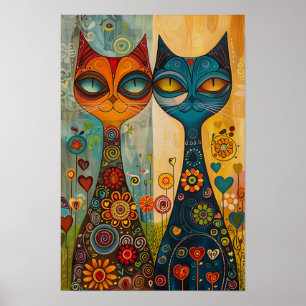 Affiche Chats Whimsical en Harmonie : Art populaire coloré