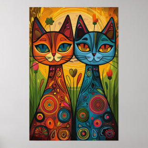 Affiche Chats Whimsical en Harmonie : Art populaire coloré