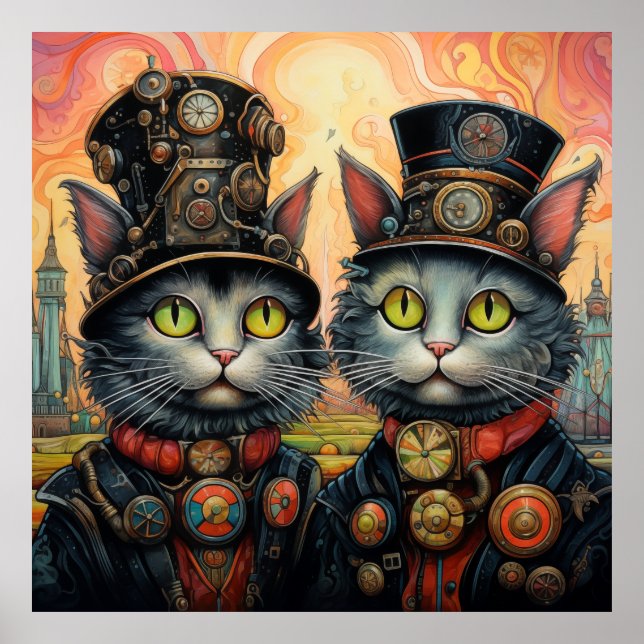 Affiche Chats Whimsical Steampunk (Devant)