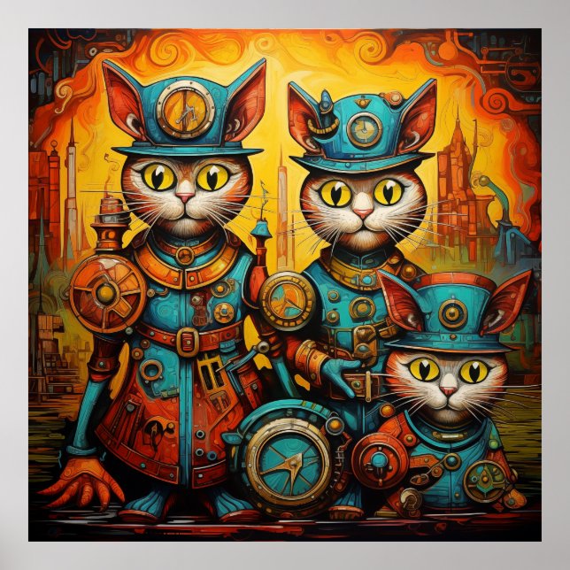 Affiche Chats Whimsical Steampunk (Devant)