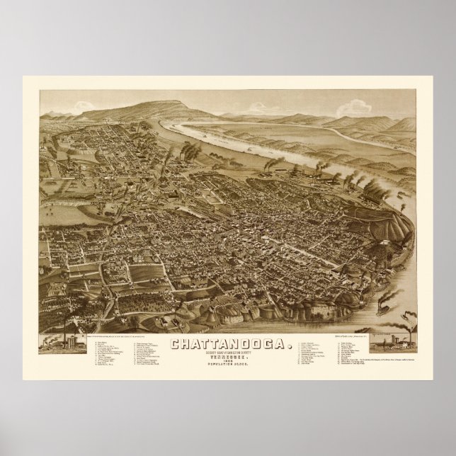 Affiche Chattanooga, TN Carte panoramique - 1886 (Devant)