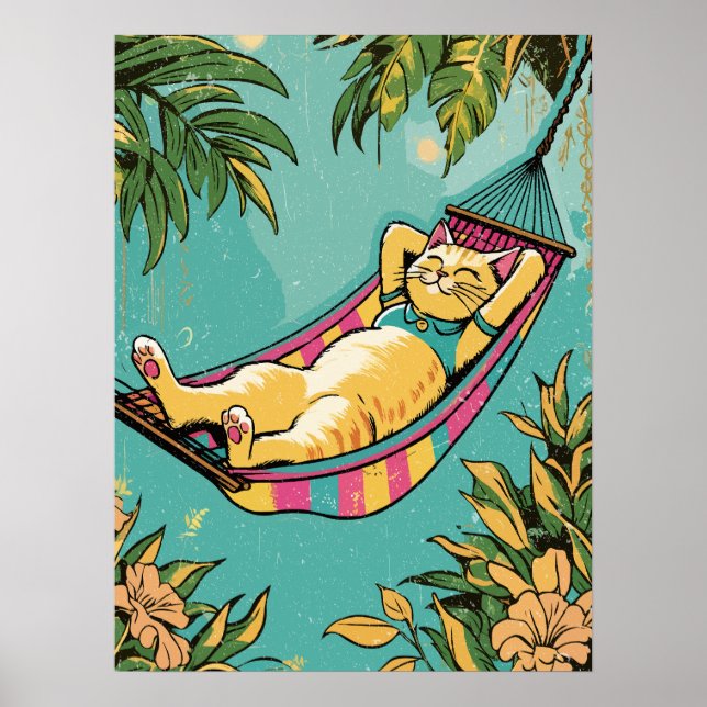 Affiche Chatte blonde dans un hamac coloré (Devant)
