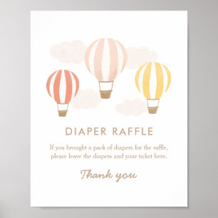 Affiche Chaud Air Balloons Girl Baby shower Déchets Raffle