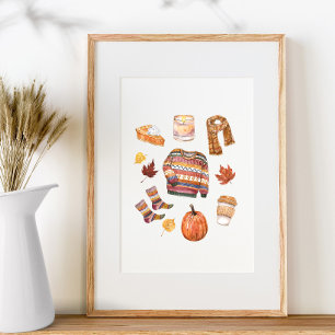 Affiche Chaud automne Météo Aquarelle automne