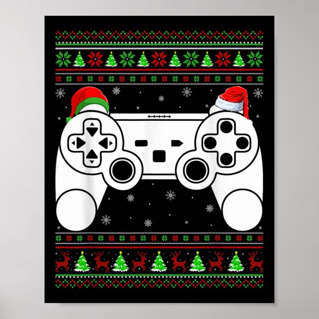 Affiche Chaud de Noël affreux contrôleur de jeu vidéo (Devant)