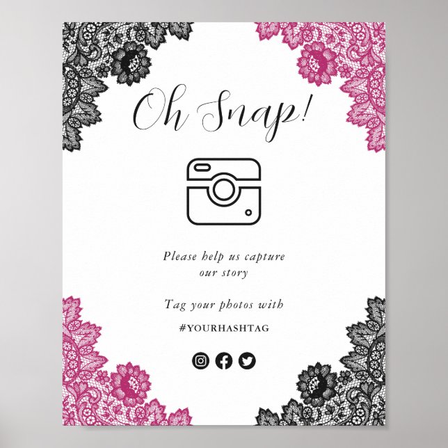 Affiche Chaud rose noir Oh Snap Social Media Mariage Signa (Devant)