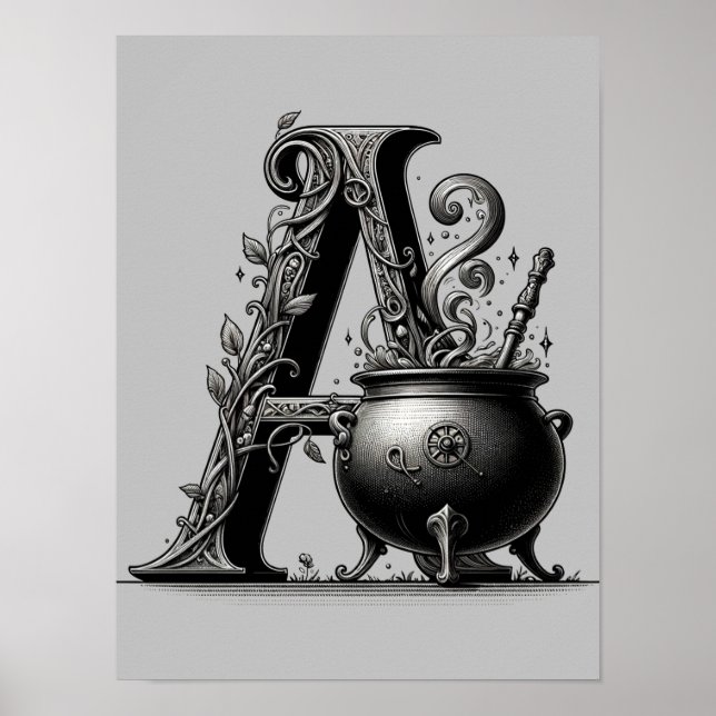 Affiche Chaudière de sorcière Lettre de sorcière A initial (Devant)