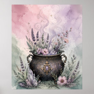 Affiche Chaudière Sorcière Lavande Cristal Whimsigoth