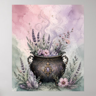 Affiche Chaudière Sorcière Lavande Cristal Whimsigoth