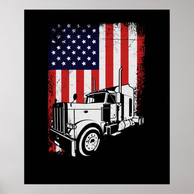 Affiche Chauffeur de camion American Flag Trucker cadeau (Devant)