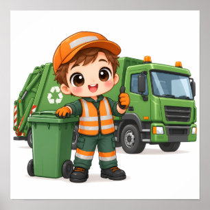 Affiche Chauffeur de Camion Poubelle Serviable