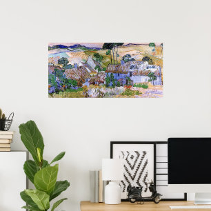 Affiche Chaumières au toit de chaume par la colline par Vi