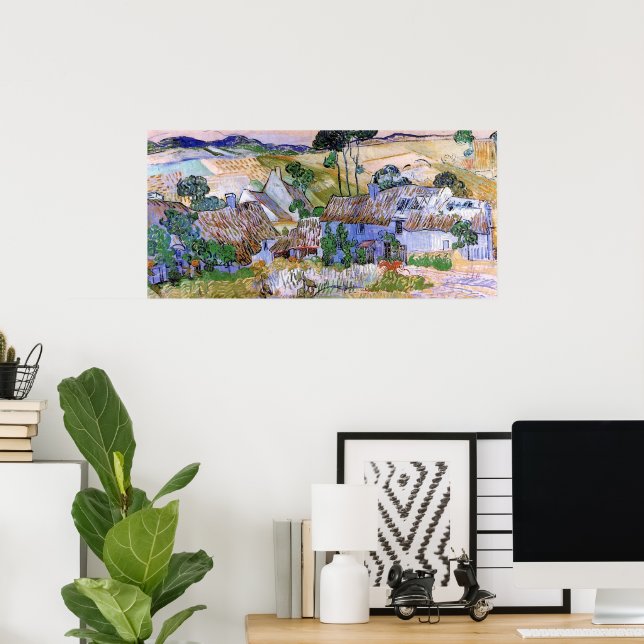 Affiche Chaumières au toit de chaume par la colline par Vi (Bureau à domicile)