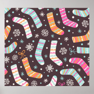 Affiche Chaussettes de Noël et flocons de neige : motif vi