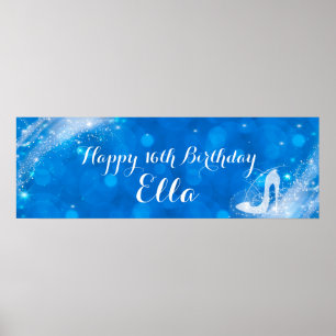 Affiche Chaussure Cendrillon à paillettes bleues et blanch