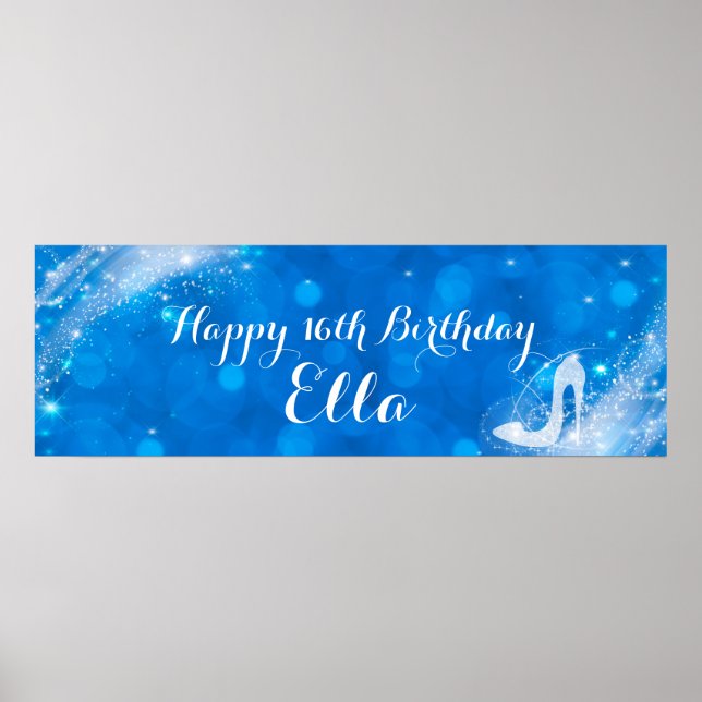 Affiche Chaussure Cendrillon à paillettes bleues et blanch (Devant)