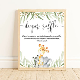 Affiche Chaussure de tombola joli safari animaux verdure