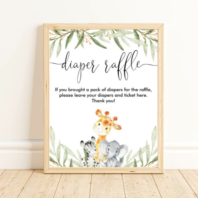 Affiche Chaussure de tombola joli safari animaux verdure (Créateur téléchargé)