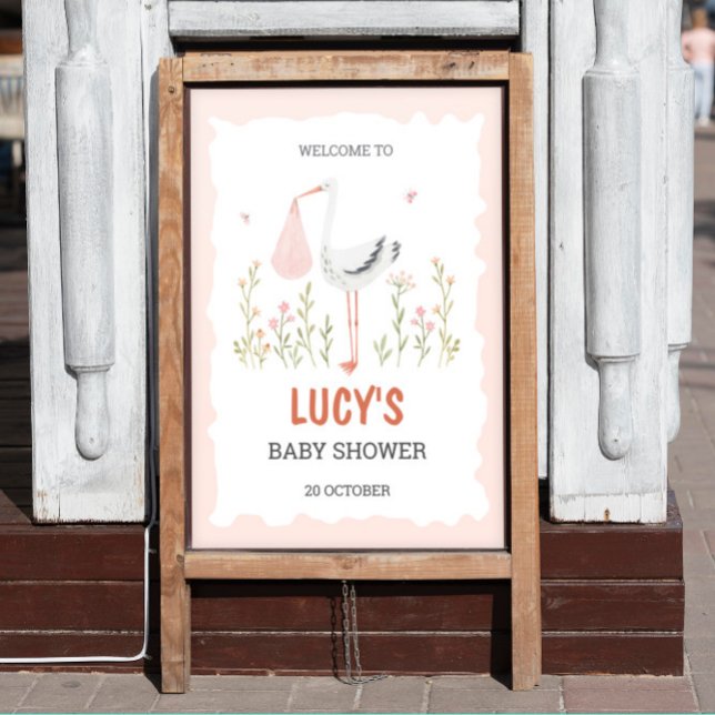 Affiche Chaussure rose Aquarelle Bébé fille Douche (Créateur téléchargé)