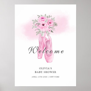 Affiche Chaussures Ballerina Rose Floral Baby shower d'acc