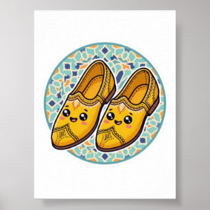Affiche Chaussures Belgha Jaunes Marocaines Kawaii Mignonn
