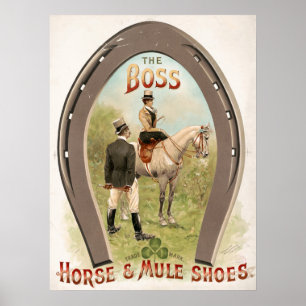 Affiche Chaussures Boss, Horse & Mule Publicité Vintage