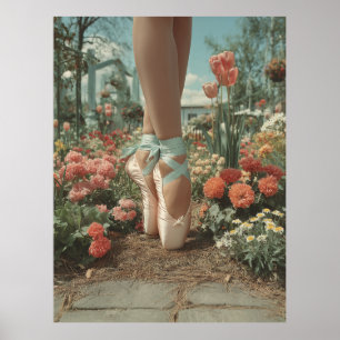 Affiche Chaussures de ballet sur pointes dans un jardin fl