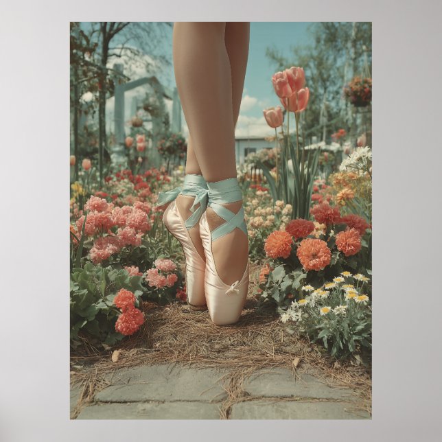 Affiche Chaussures de ballet sur pointes dans un jardin fl (Devant)