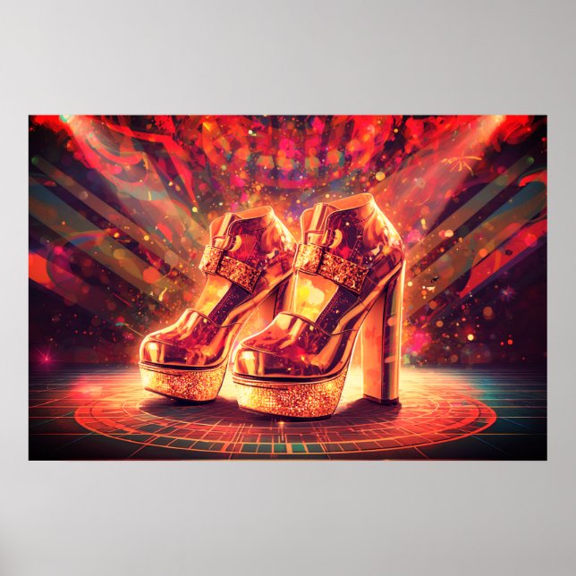 Affiche Chaussures disco à empiler or style rétro des anné (Devant)