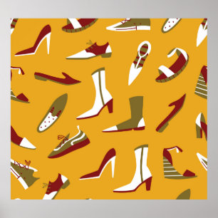 Affiche Chaussures Doodle : Tiré À La Main Sans Couture.