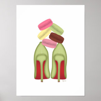 Affiche Chaussures en stilettos, talons hauts et macarons
