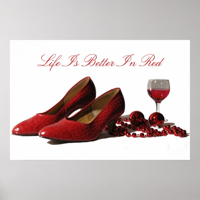Affiche Chaussures Red High Heel et vin rouge (Devant)