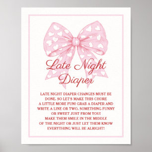 Affiche Chauve-Baby shower Rose Bow  de nuit