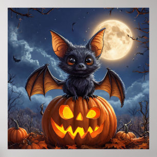 Affiche Chauve-souris de dessin animé adorable perché sur 