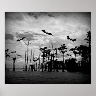 Affiche Chauve-souris d'Halloween - Scène Éffrayante