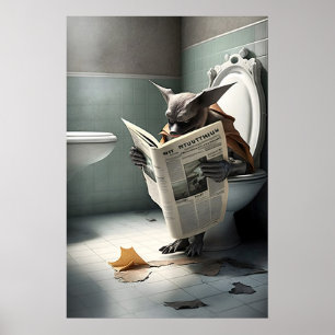 Affiche Chauve-souris drôle de salle de bain lisant un jou