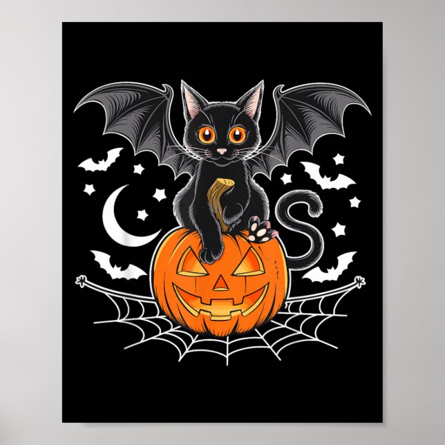 Affiche Chauve-souris Halloween _ Chat noir Ailes de chauv (Devant)