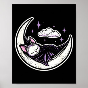 Affiche Chauve-souris lune créatif mignon kawaii pastel go