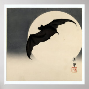 Affiche Chauve-souris vintage avant la lune par Biho Takas