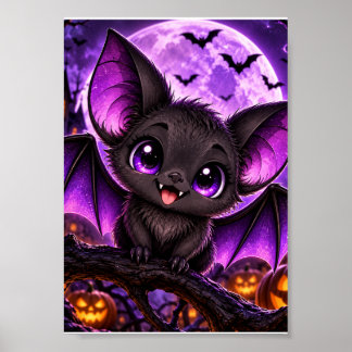 Affiche Chauve-souris violette gothique mignonne Halloween