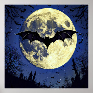 Affiche Chauve-souris volant dans un ciel éclairé par la l
