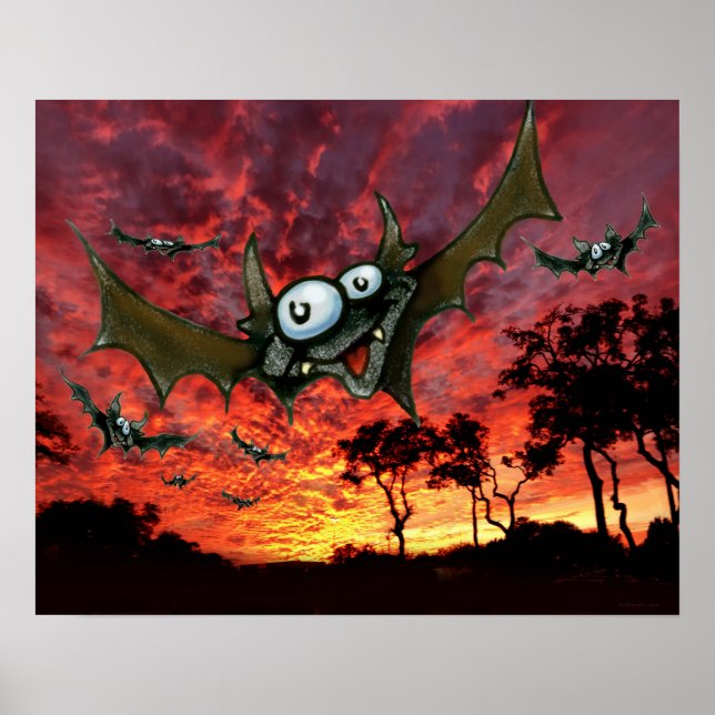 Affiche Chauves-souris au coucher du soleil (Devant)